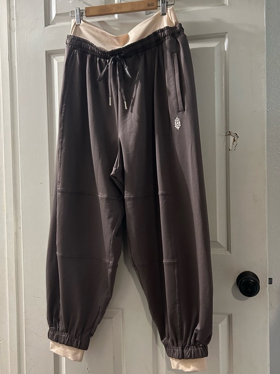 Free People Pants - Free People Dark Brown Jogger Pants with Cream Waistband